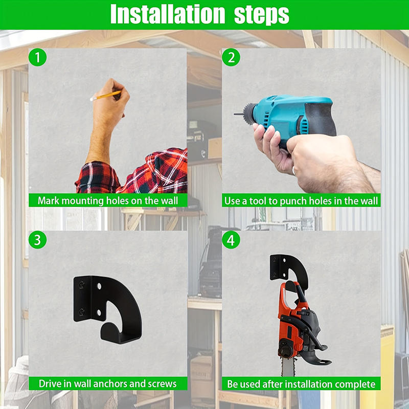 Gardening Tools Rack - Heavy Duty Metal Chainsaw Wall Mount