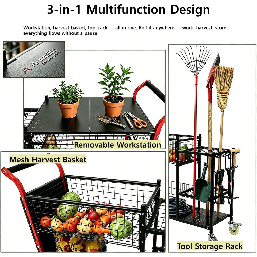 Anleolie 3-in-1 Garden Cart: W - Gardening Tools Rack recension och pris