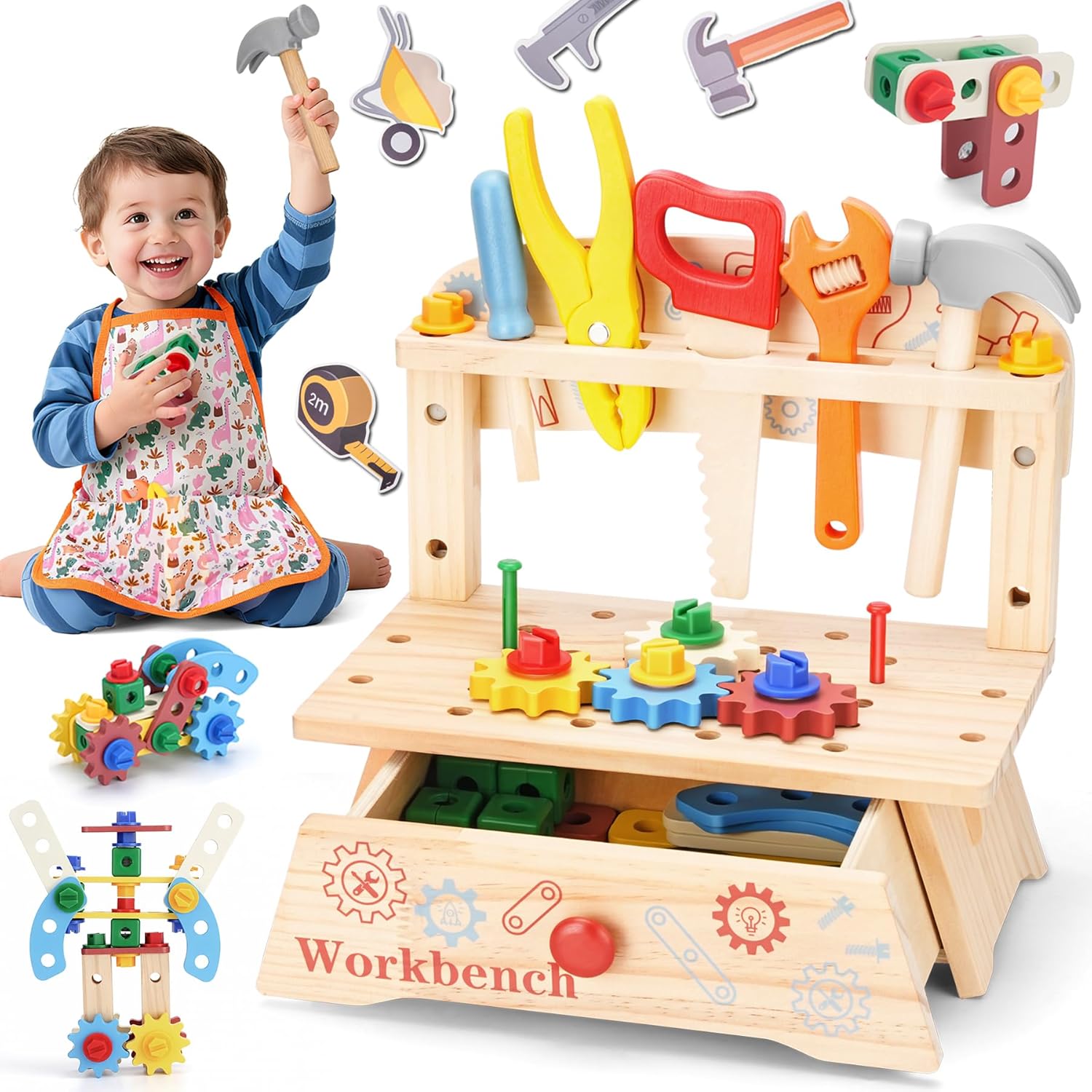 Wooden Tool Bench for Kids,Mon - Gardening Tools Kids Set recension och pris
